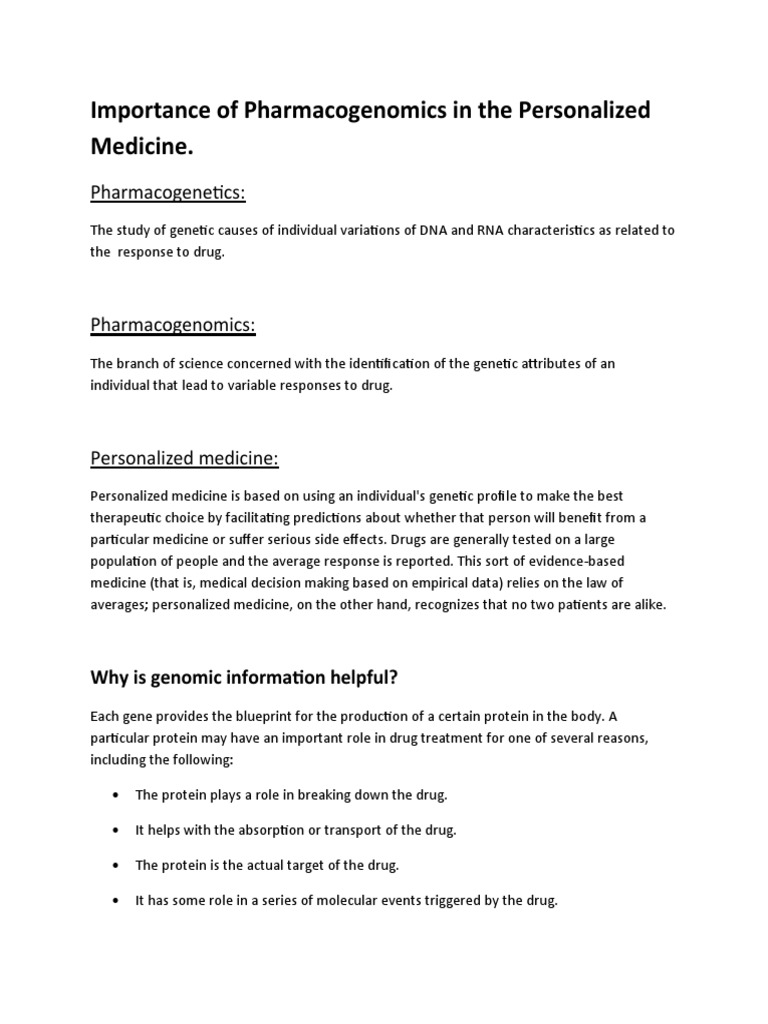 Pharmacogenomics in Personalized Medicine | PDF | Pharmacogenomics ...
