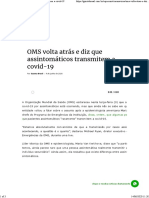 OMS volta atrás e diz que assintomáticos transmitem a covid-19