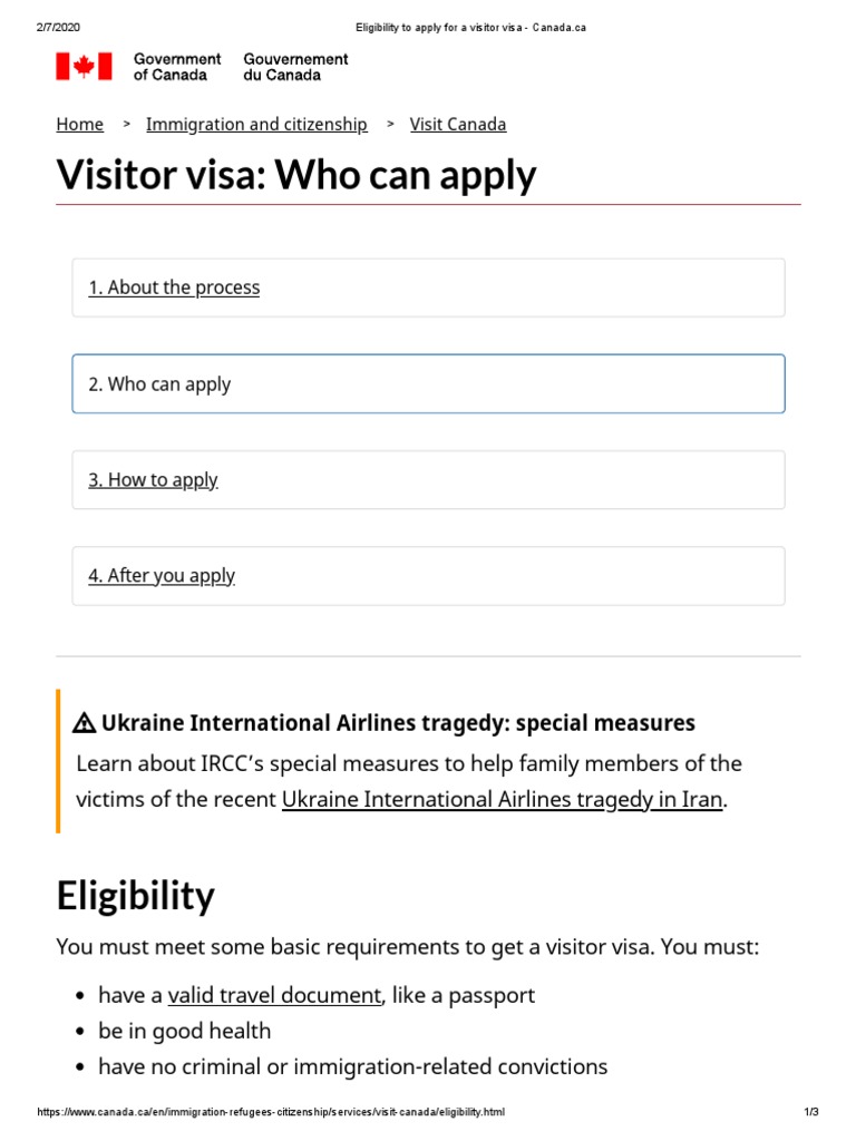 Eligibility To Apply For A Visitor Visa Canada Ca PDF