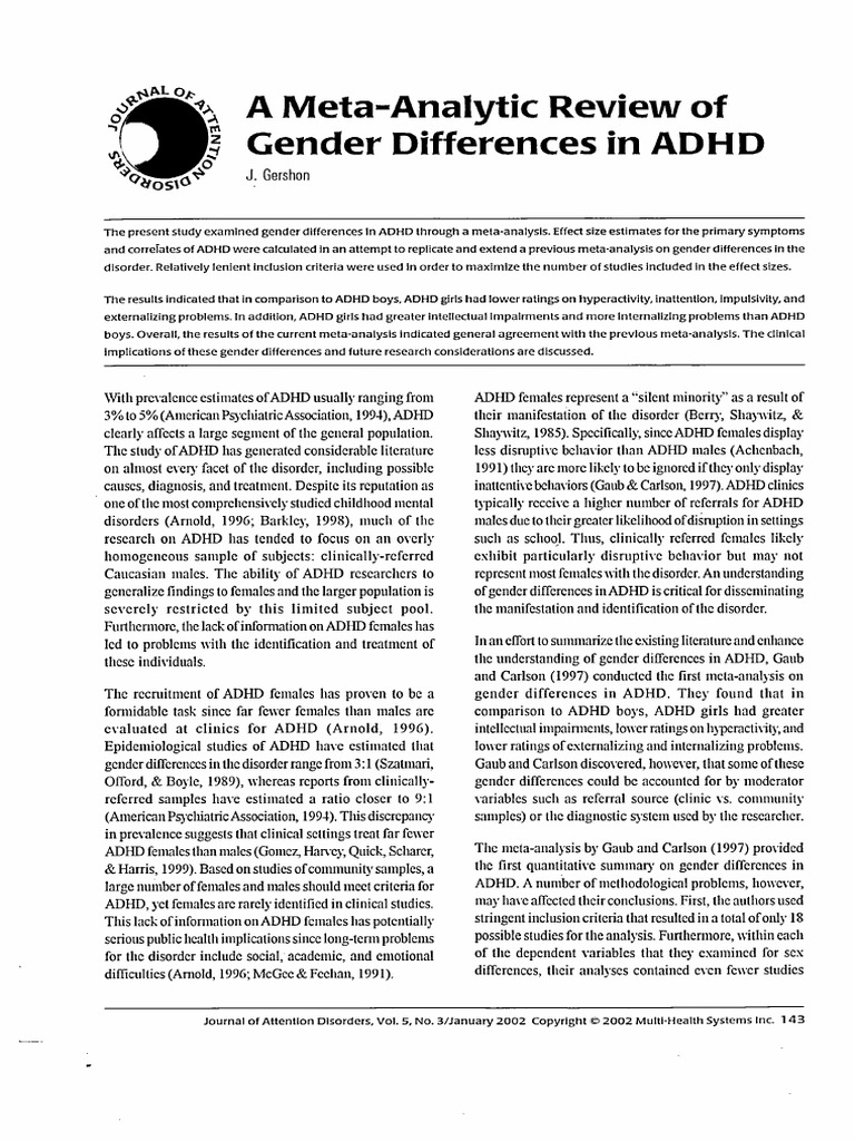 Gershon (2002) - ADHD Gender-Diff | PDF | Effect Size | Attention ...