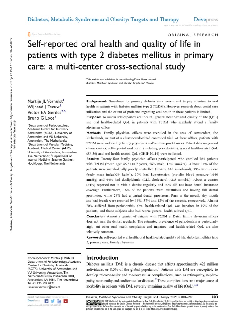 Self-Reported Oral Health and Quality of Life in Patients With Type 2 ...