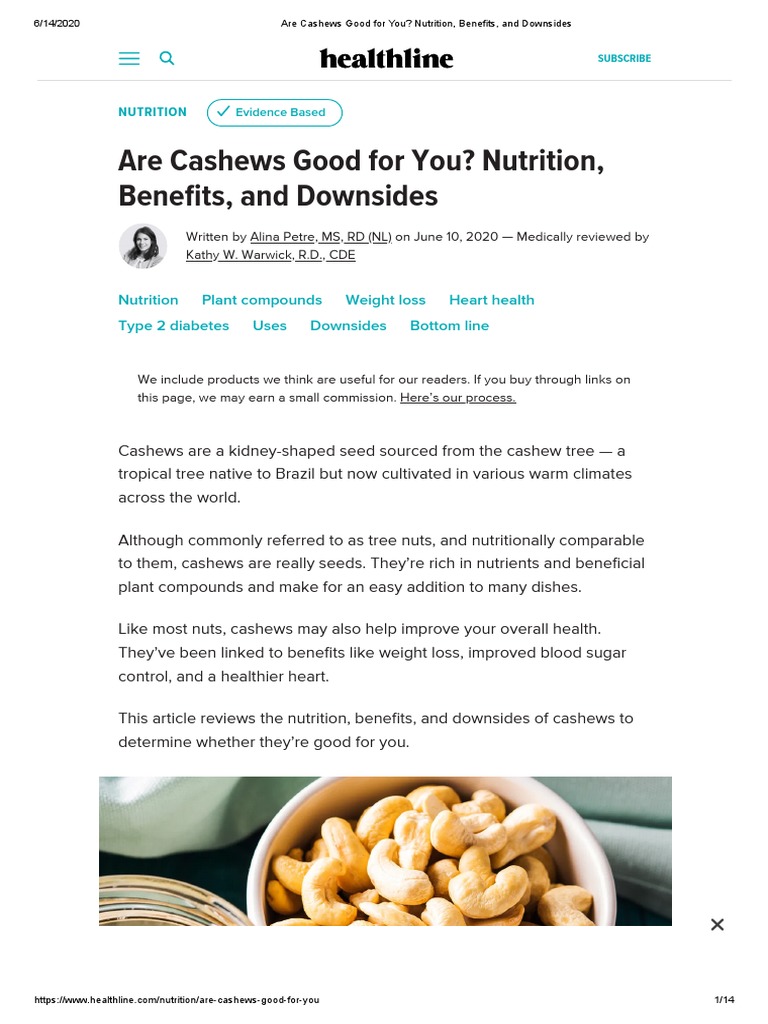 Are Cashews Good For You Nutrition, Benefits, and Downsides PDF