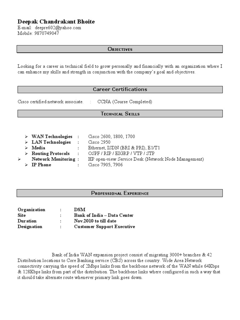 Application For Network Engineer PDF Cisco Certifications
