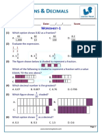 Fractions & Decimals Printable Worksheet PDF