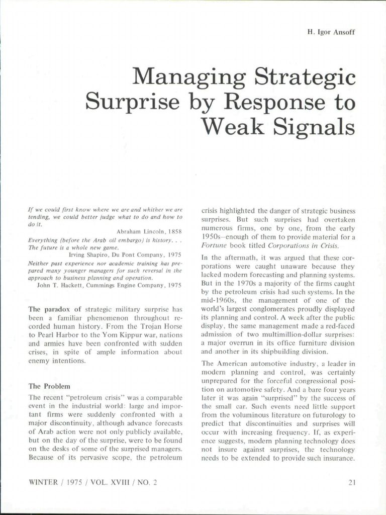 Managing Strategic Surprise: Insights | PDF | Strategic Planning | Business
