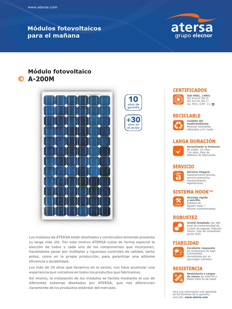 Calculationsolar Module ATERSA A200M35 | PDF | Fotovoltaica | Célula solar
