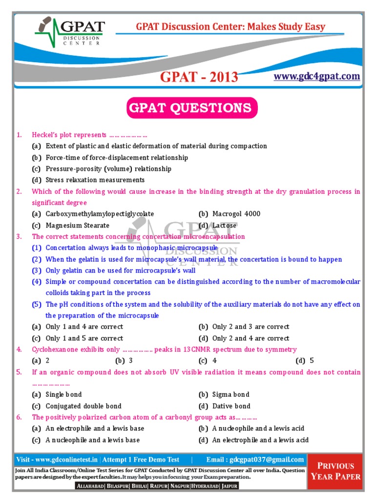 Gpat Questions: It May Helps You in Focusing Your Exam Preparation ...