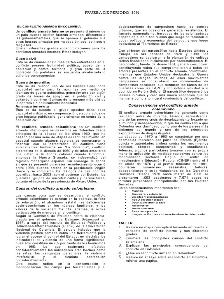 Taller sobre el Conflicto Armado en Colombia | PDF | Guerra de ...