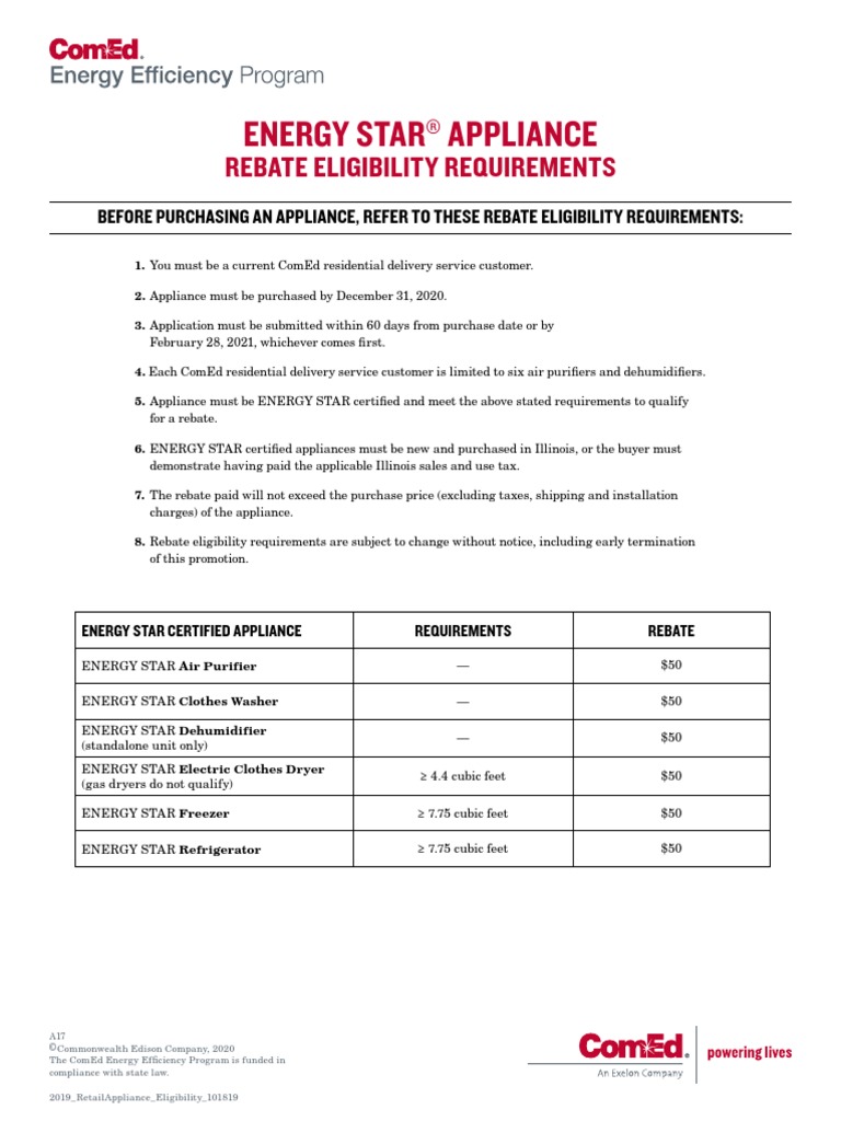 Energy Star® Appliance: Rebate Eligibility Requirements | PDF | Rebate ...