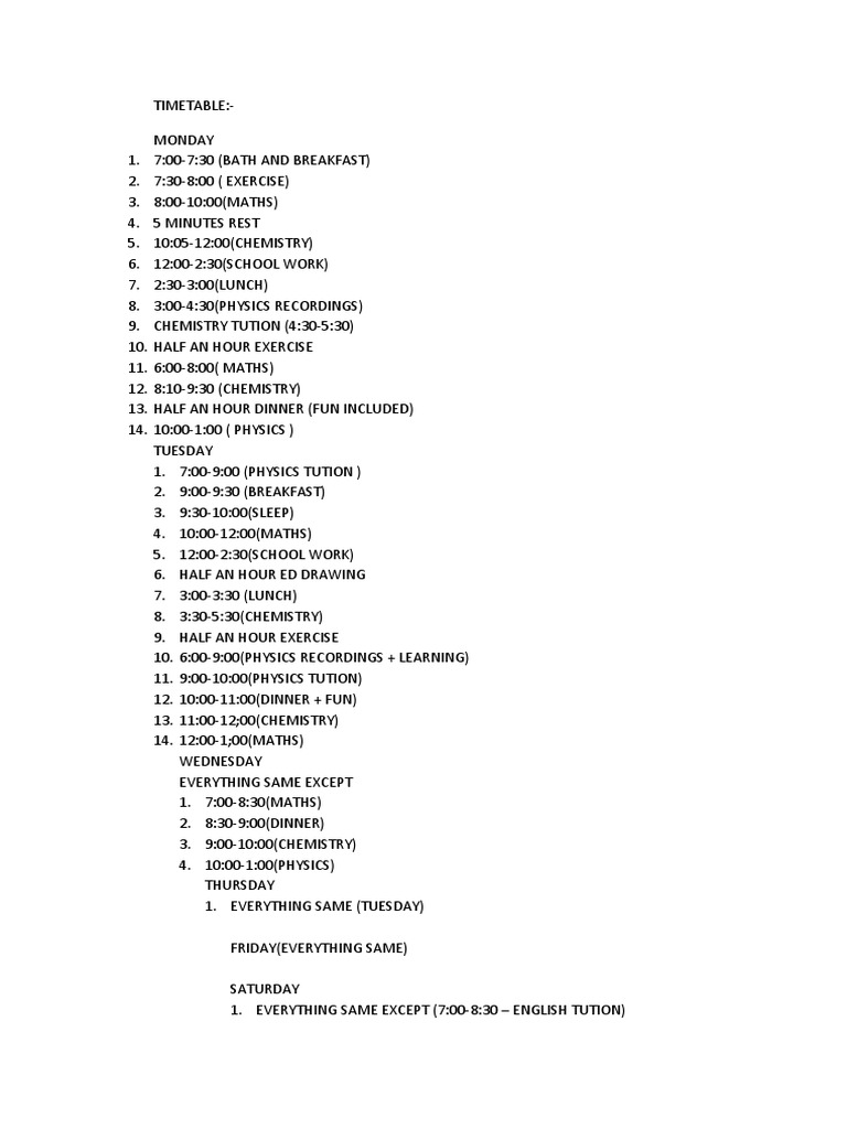Weekly Study Timetable Overview | PDF