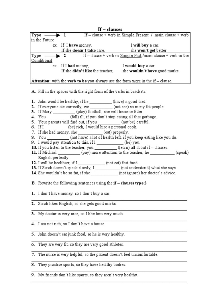 If - Clauses - Worksheet | Syntax | Cognitive Science
