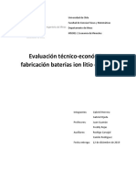 Evaluación técnico-económica fabricación baterías ion litio Chile