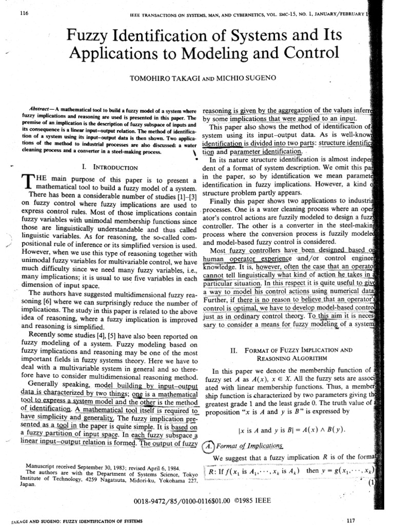 Fuzzy Identification of Systems and Its Applications To Modeling and ...