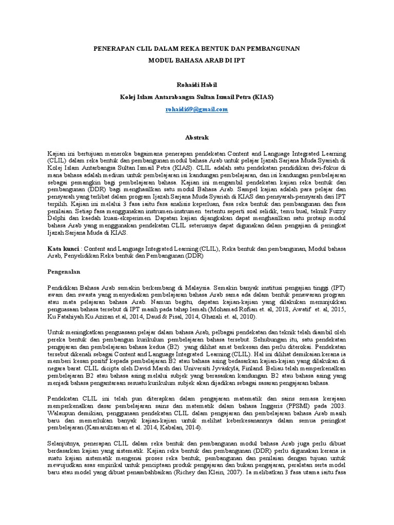 Penerapan Clil Dalam Reka Bentuk Modul Bahasa Arab Pdf