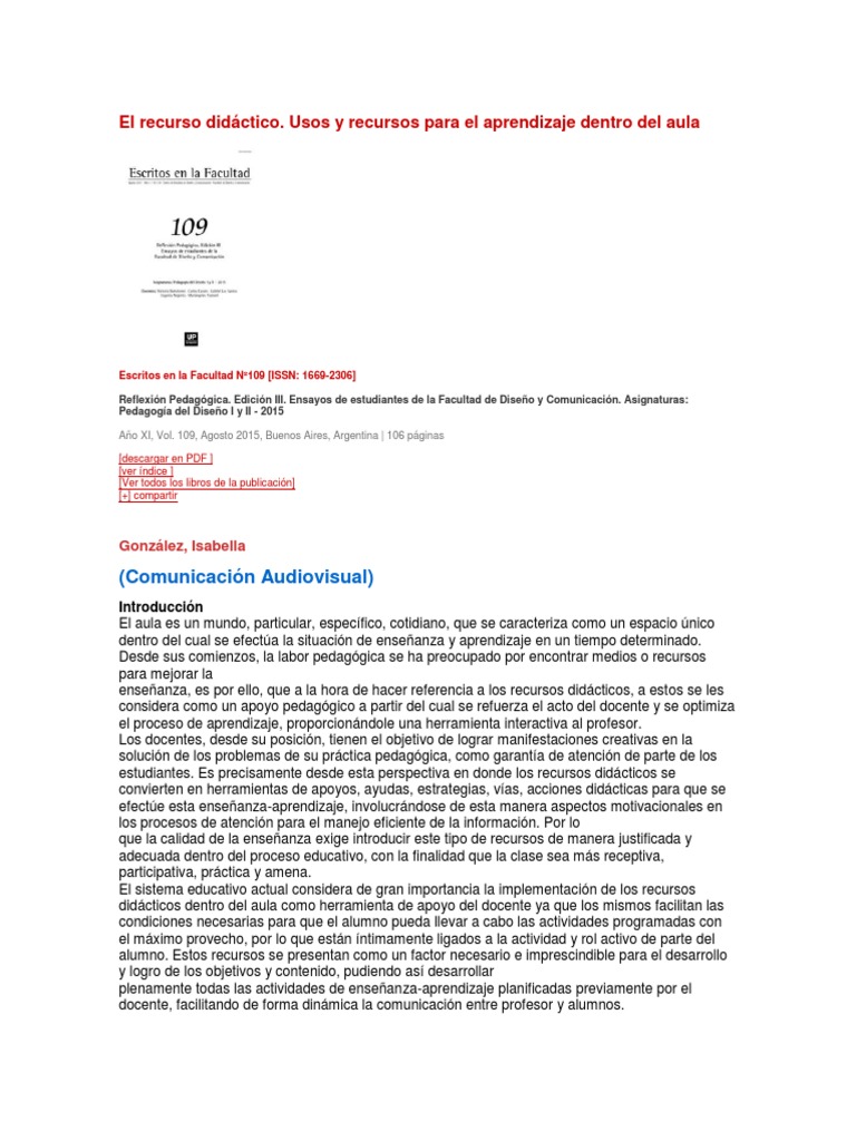 Uso Del Recurso Didáctico PDF | PDF | Salón de clases | Aprendizaje