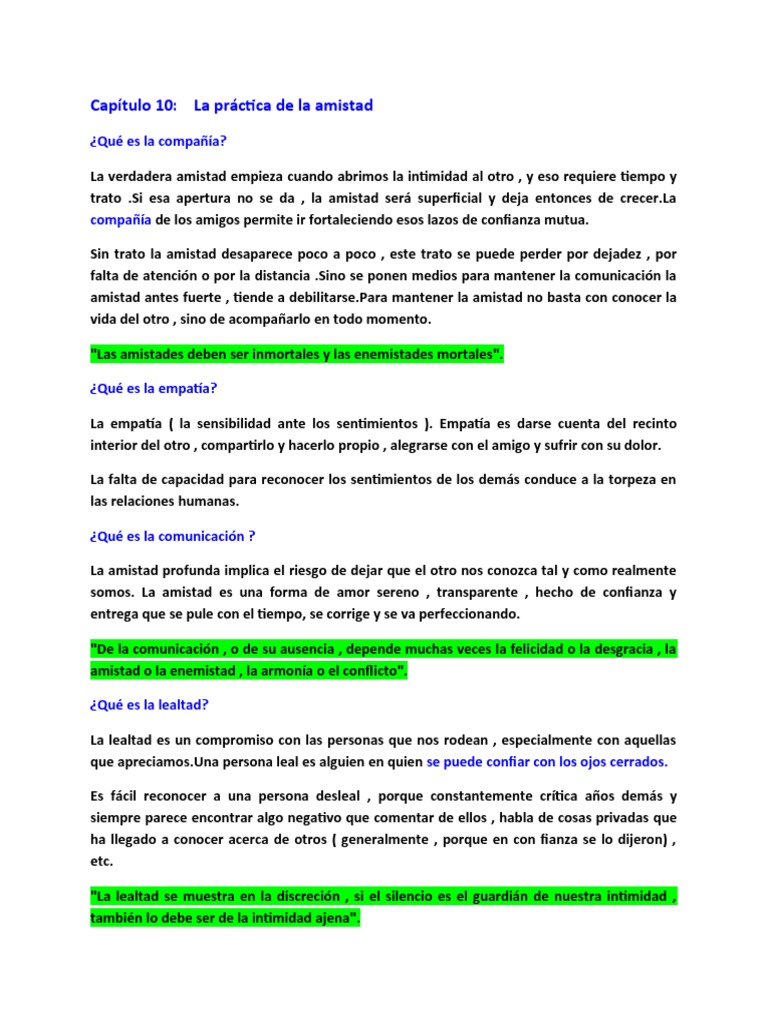 Resumen Capitulo 10 | PDF | Amistad | Empatía