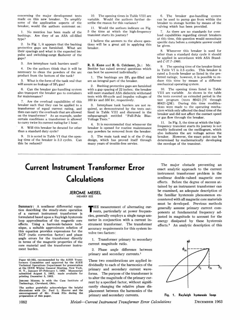 Current Instrument Transformer Error Calculations PDF Transformer