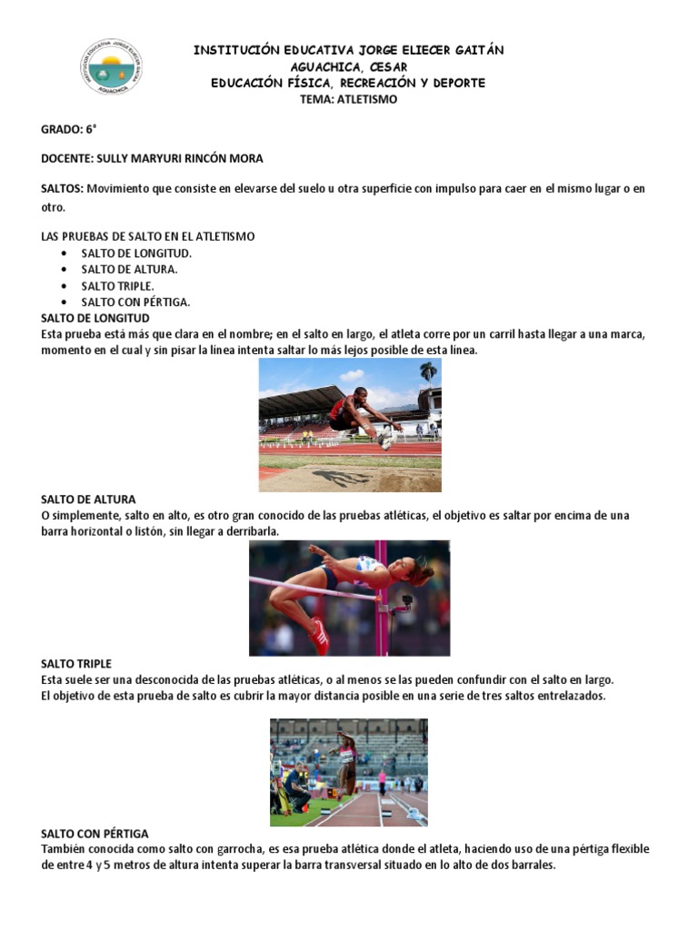 Pruebas de Atletismo para Secundaria | PDF | Deporte del atletismo ...