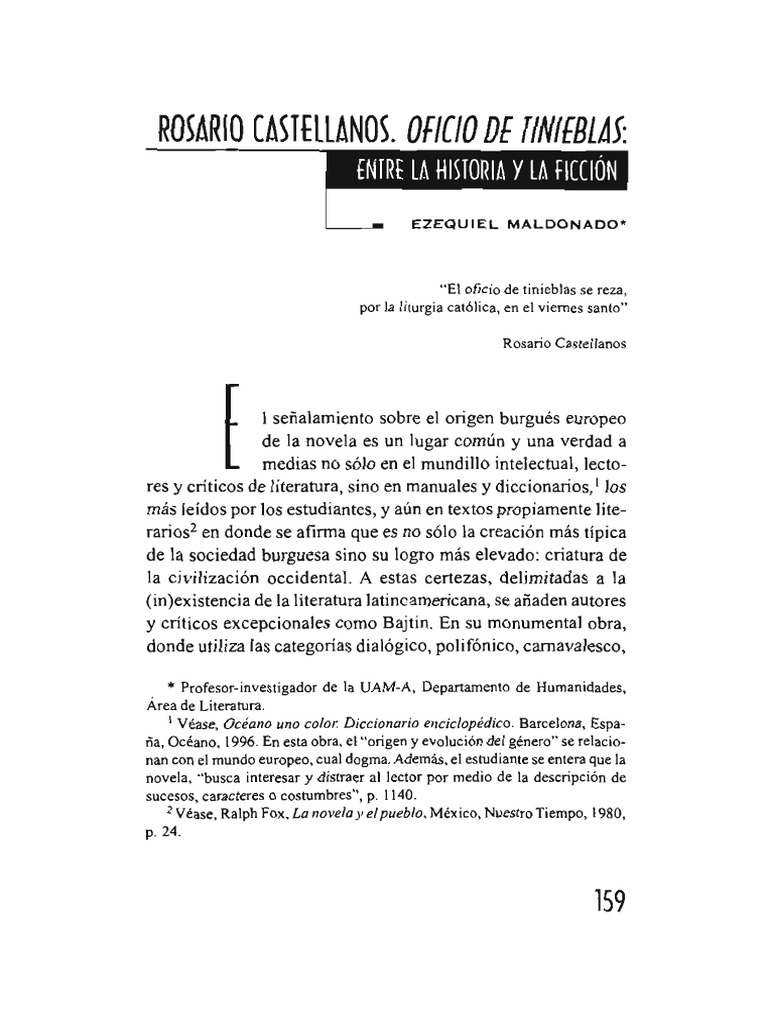 Rosario Castellanos. Oficio de Tinieblas PDF | PDF | México | Novelas
