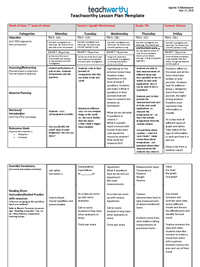 Neuro Nine Lesson Plan Template Fillable-Word | PDF | Question ...