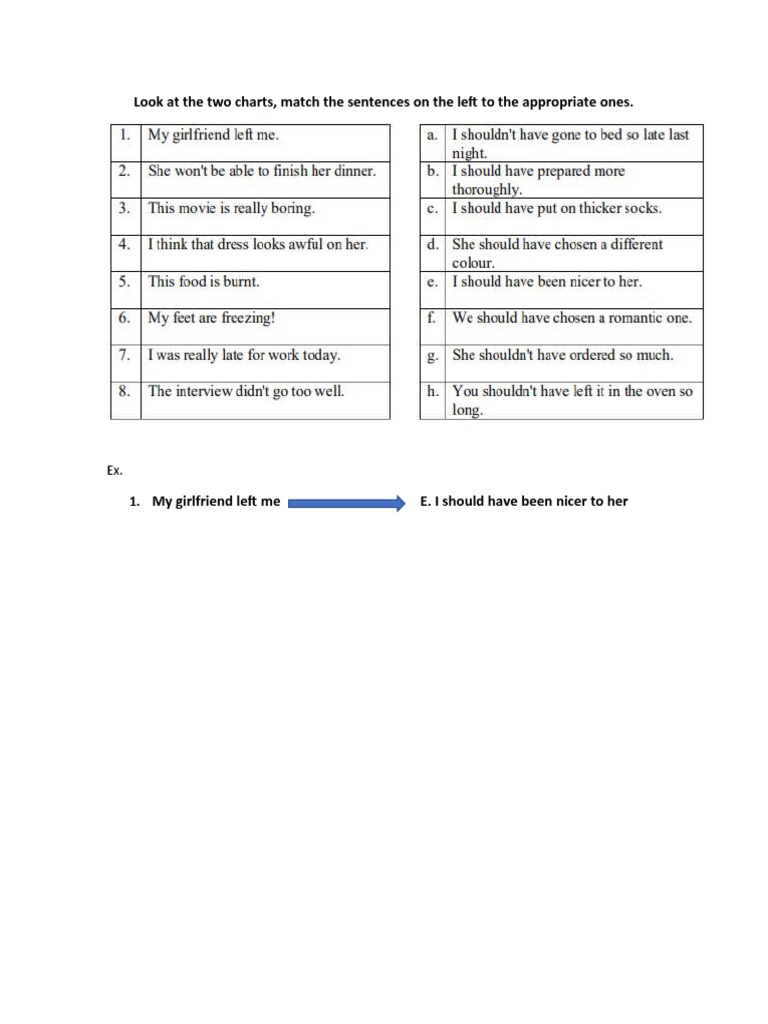 Chart Sentence Matching Exercise | PDF | Language Arts & Discipline ...