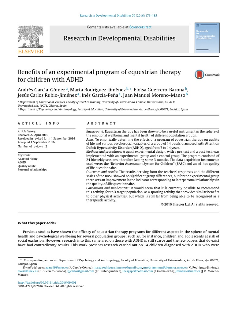 Benefits of An Experimental Program of Equestrian Therapy For Children ...