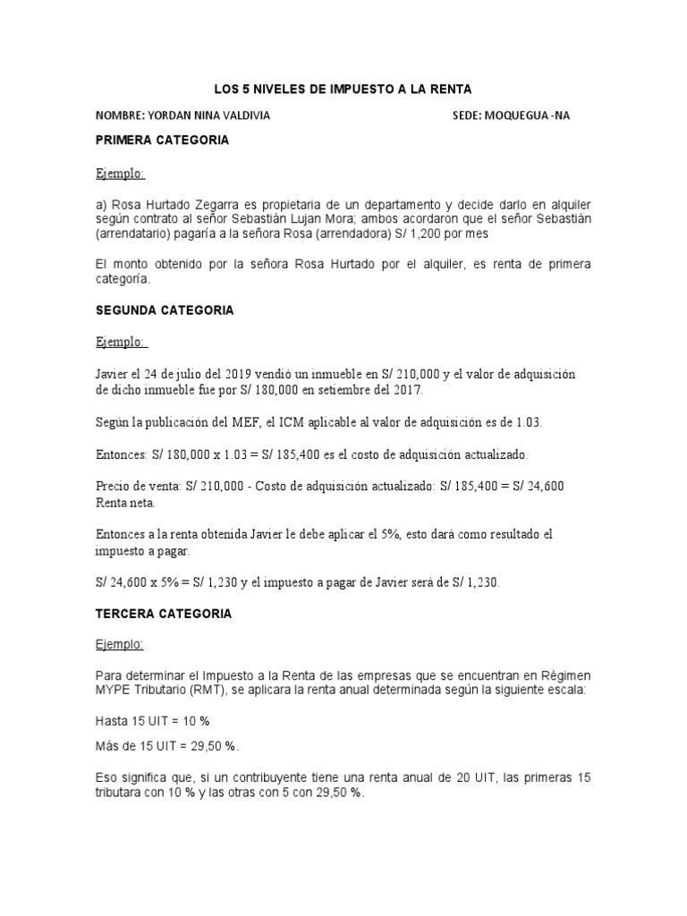 Los 5 Niveles de Impuesto A La Renta | PDF | Impuesto sobre la renta ...