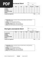 Touchstone 1 © Cambridge University Press 2014 Photocopiable Oral Quiz Assessment Sheet