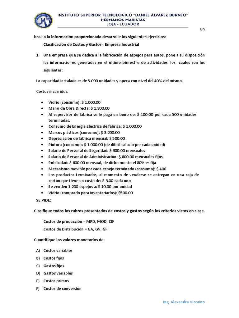 Clasificación de Costos y Estado de Resultados | PDF | Inventario ...