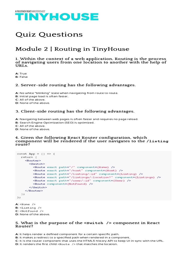 React Router V6 Quiz Questions | PDF