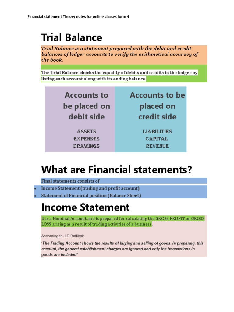 Financial Statement Theory Notes | PDF | Debits And Credits | Balance Sheet