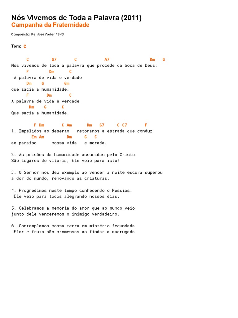 Comunhão - Nós Vivemos de Toda A Palavra (2011) PDF | PDF