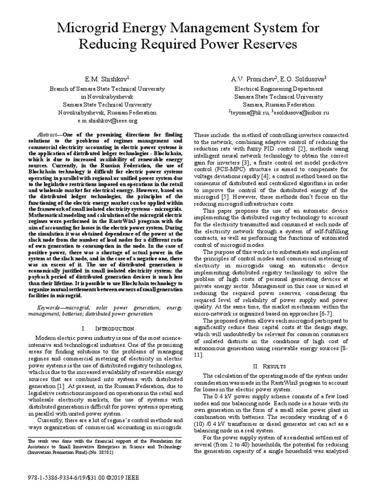 Microgrid Energy Management System For Reducing Required Power Reserves ...