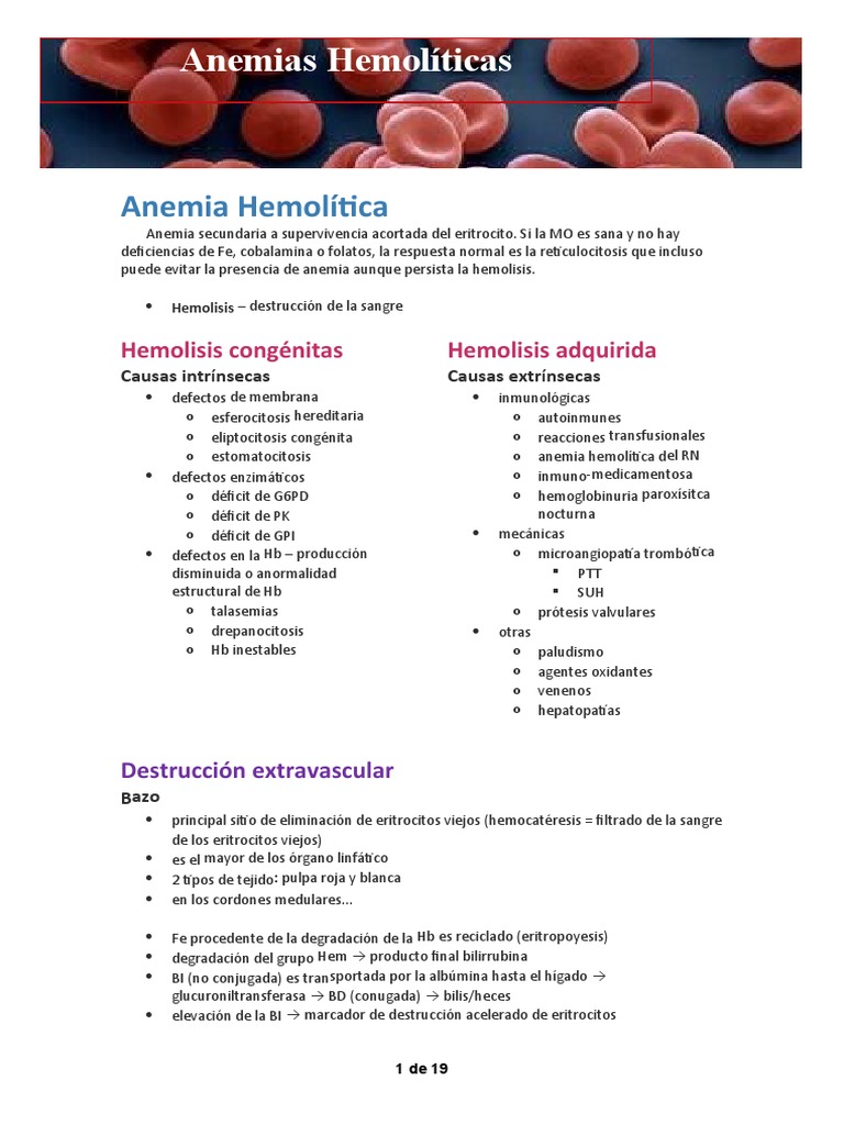 Anemia Hemolítica: Causas y Tratamiento | PDF | Anemia | Glóbulo rojo
