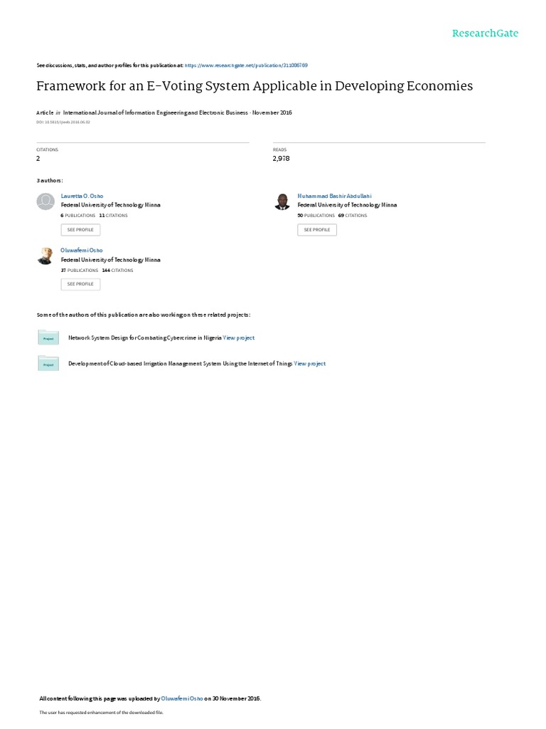 Framework For An E-Voting System Applicable in Dev | PDF | Electronic ...