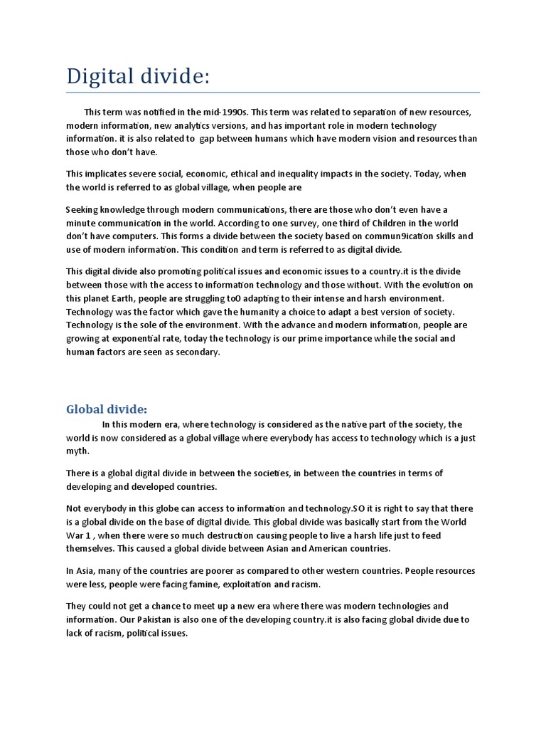 Digital Divide PDF Literacy Access