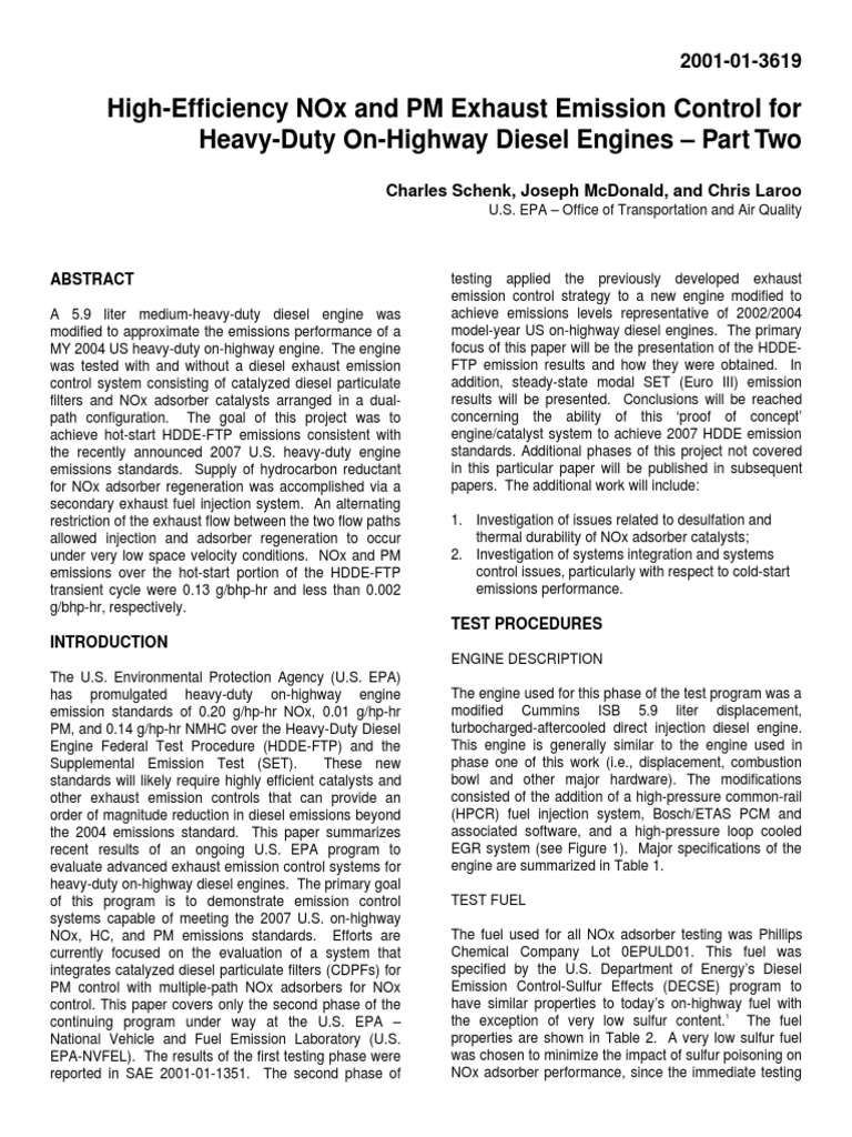 High-Efficiency Nox and PM Exhaust Emission Control For Heavy-Duty On ...