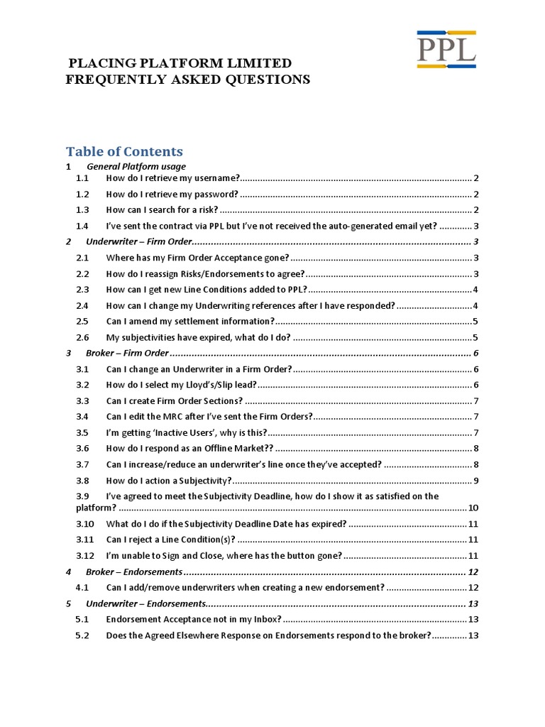 PPL Platform FAQ Guide | PDF | Underwriting | Password