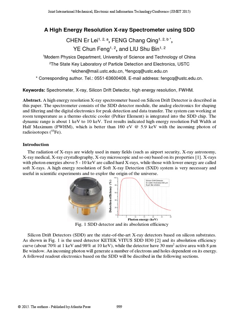 A High Energy Resolution X-Ray Spectrometer Using SDD PDF | PDF ...
