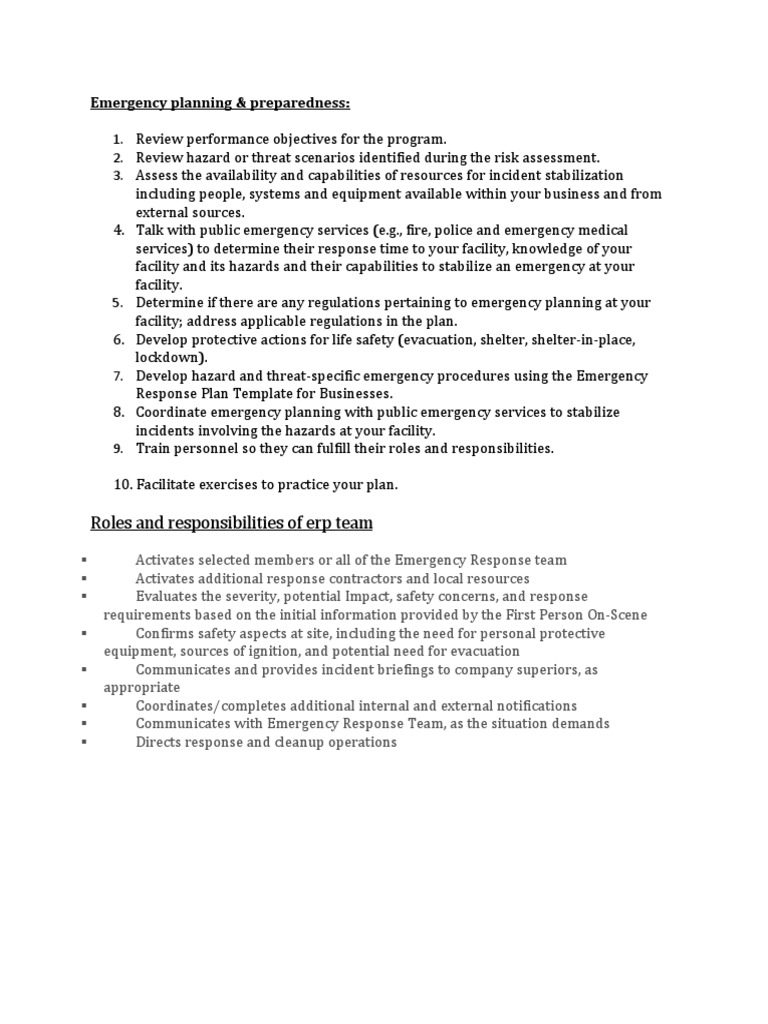 Emergency Planning Preparedness Roles And Responsibilities Of Erp
