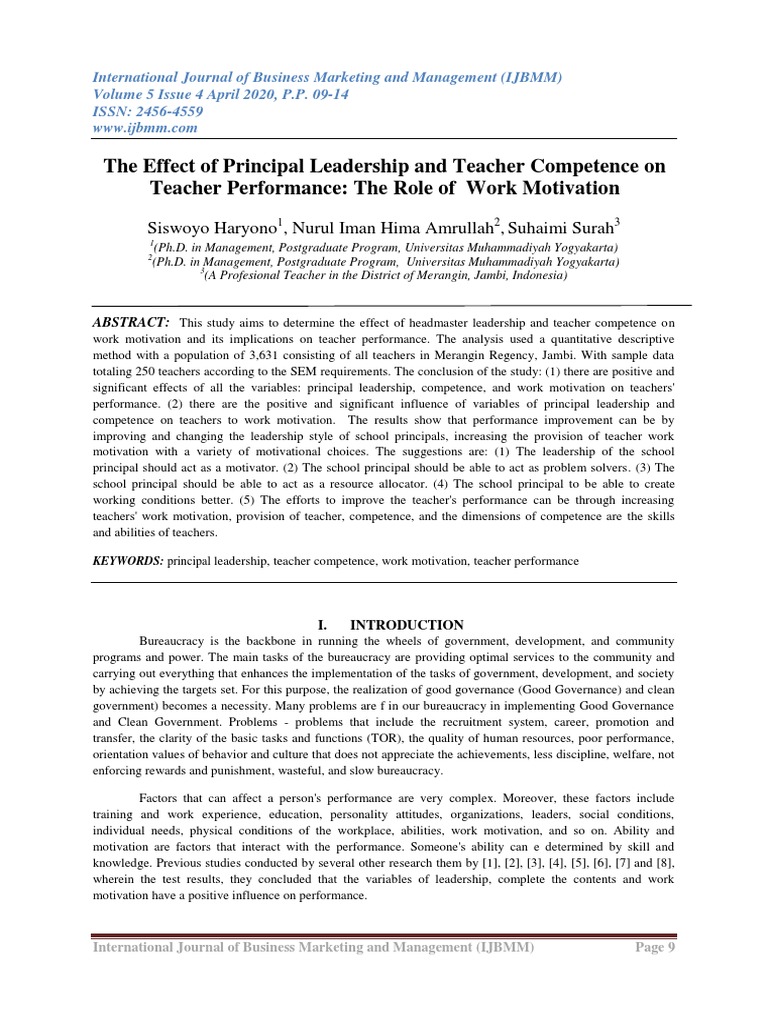 Principal Leadership's Impact on Teacher Performance | PDF | Competence ...