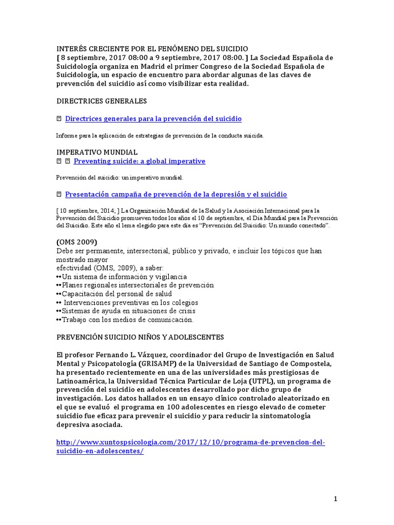 Prevención del Suicidio en Adolescentes | PDF | Suicidio | Depresión ...