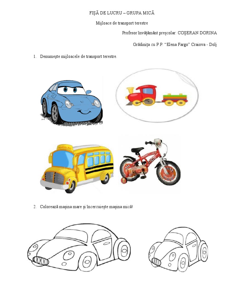 Fisa de Lucru Mijloace de Transport Terestre Grupa Mica PDF