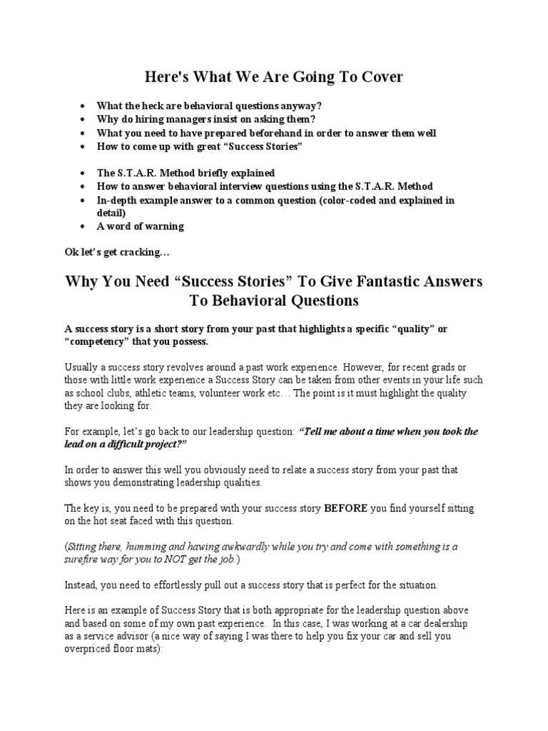 Mastering Behavioral Interview Success | PDF | Leadership | Interview