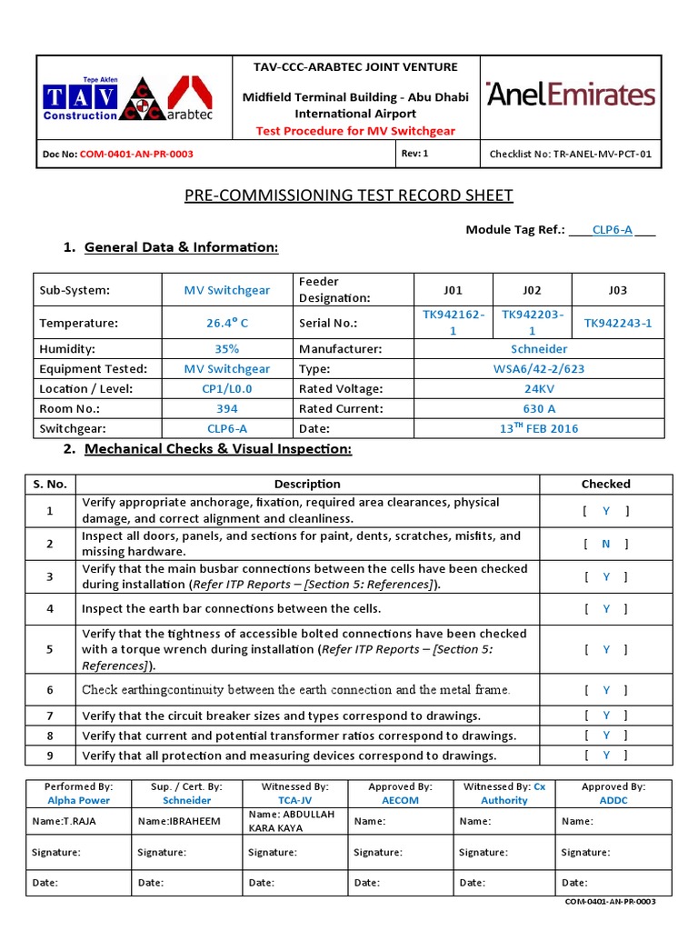 MV Switchgear Testing Procedure | PDF | Electrical Components ...