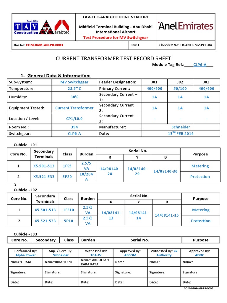 04.4 - Test Format For Current Transformer Testing (PCT-04) | PDF ...