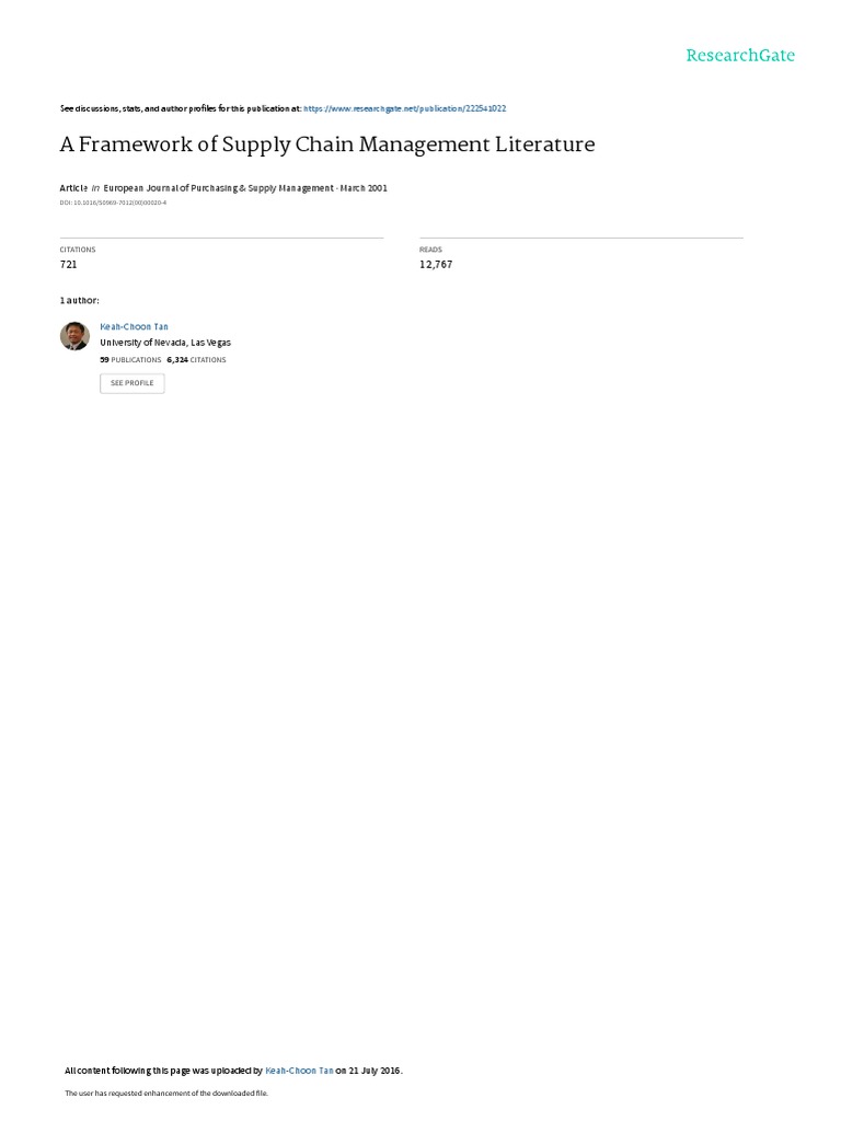 A Framework of Supply Chain Management Literature | PDF | Supply Chain ...