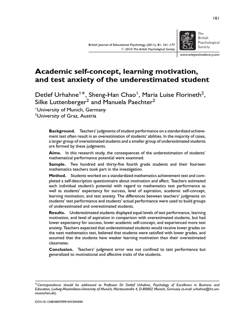 Teacher Overestimation of Student Achievement | PDF | Self Concept ...