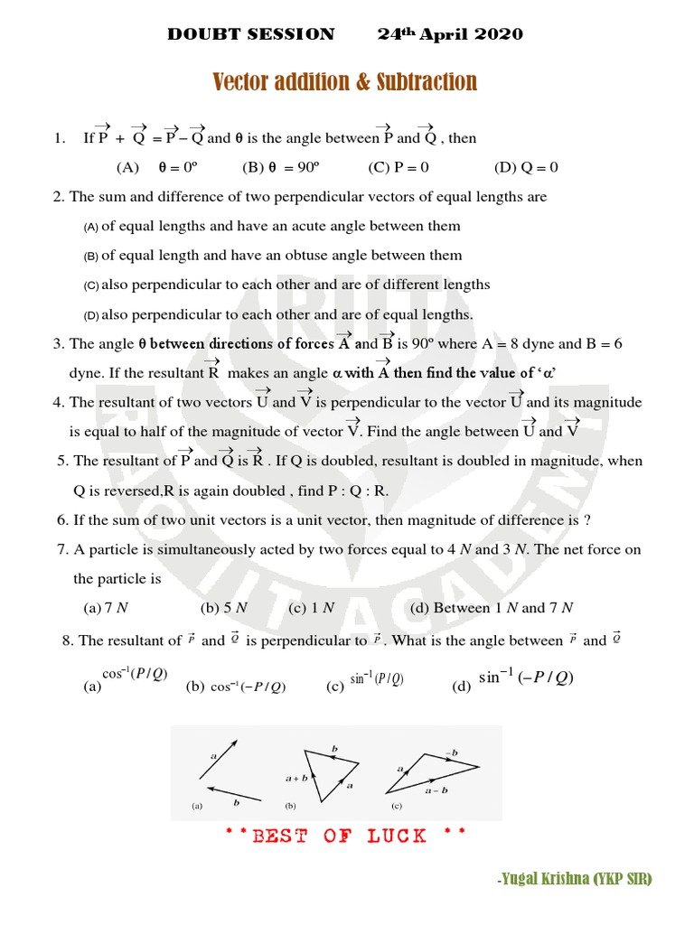 Vector Addition & Subtraction Questions | PDF