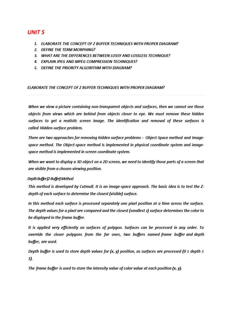 Unit 5: Depth Buffer (Z-Buffer) Method | Download Free PDF | Data ...